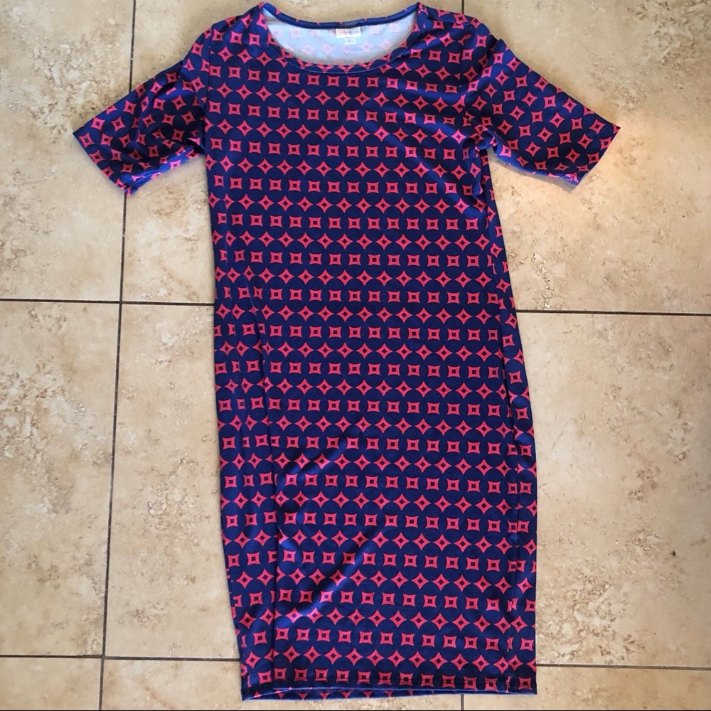 LulaRoe Julia dress- chic geometric pattern sz L